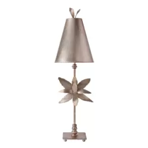 Image of Table Lamp Silver Shade Flower Leaf Design Silver Leaf Finish LED E27 60W