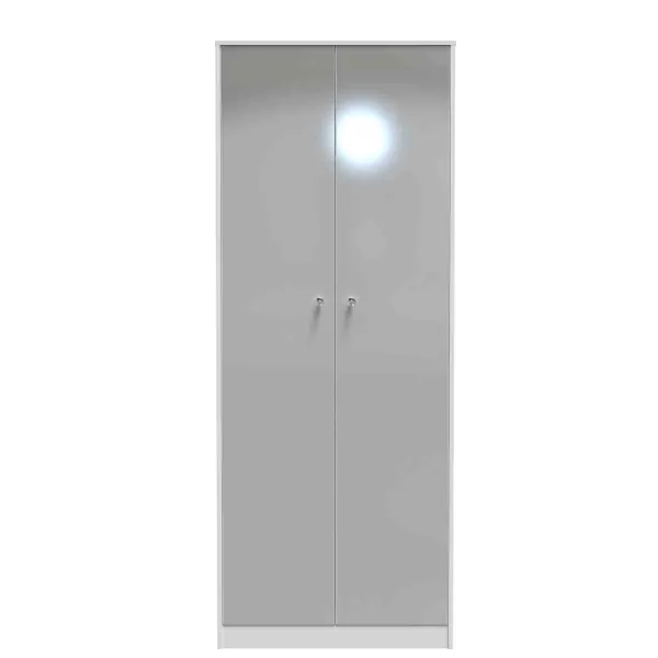 Image of Welcome Furniture Ready Assembled Padstow 2 Door Wardrobe In Uniform Grey Gloss & White