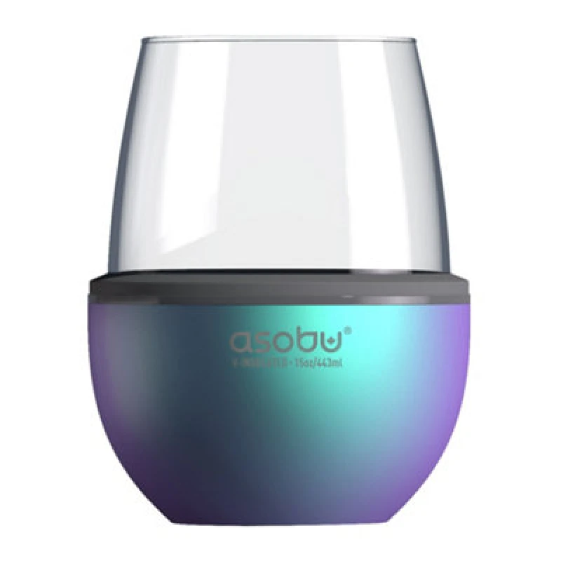 Image of asobu Stemless Wine Glass with Insulated Stainless Steel Sleeve 444ml Unicorn/Teal Teal