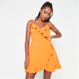 Image of Missguided Cami Satin Frill Detail Mini Dress - Orange