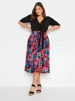 Image of Yours Two In One Tropical Wrap Dress - Pink, Size 26-28, Women