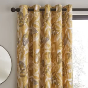Image of Catherine Lansfield Abbotsley Leaf Ochre Eyelet Curtains Ochre