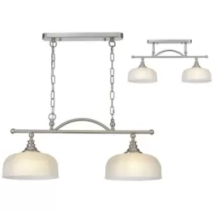 Image of Luminosa DeRuyter Semi Flush, Ceiling Pendant Bar, 2 Light Adjustable E27, Satin Nickel, Frosted Glass