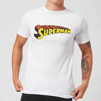 Image of DC Superman Telescopic Crackle Logo Mens T-Shirt - White - XXL