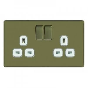 Image of Wickes 13A Screwless Flat Plate Twin Switched Socket - Pearl Nickel