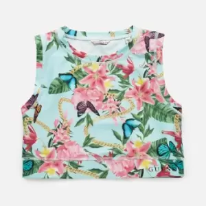Image of Guess Girls Active Sports Bra - Green Floral Butterfly - 10 Years