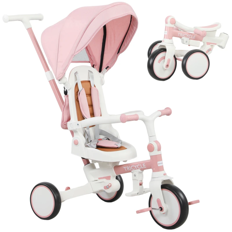 Image of AIYAPLAY 5 in 1 Foldable Kids Trike, Toddler Tricycle for 1-3 Years, Pink 370-410V00PK