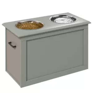 Image of PawHut Raised Dog Bowls Pet Feeding Storage Station with 2 Stainless Steel Bowls Base for Large Dogs and Other Large Pets, Grey