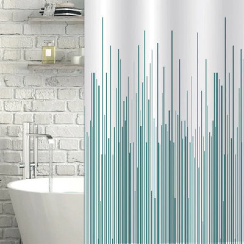 Image of Showerdrape City White & Teal Shower Curtain