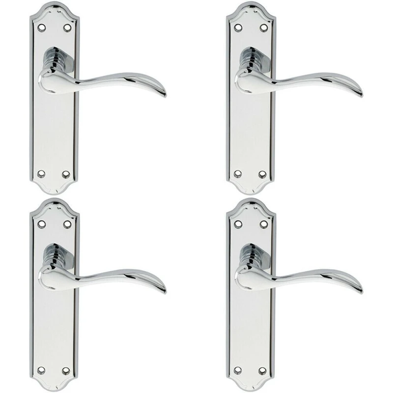 Image of Loops 4x PAIR Curved Door Handle Lever on Latch Backplate 180 x 45mm Polished Chrome Multi