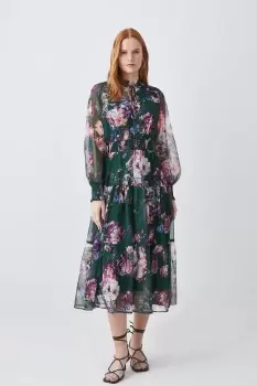 Image of Floral Shirred Detail Woven Maxi Dress