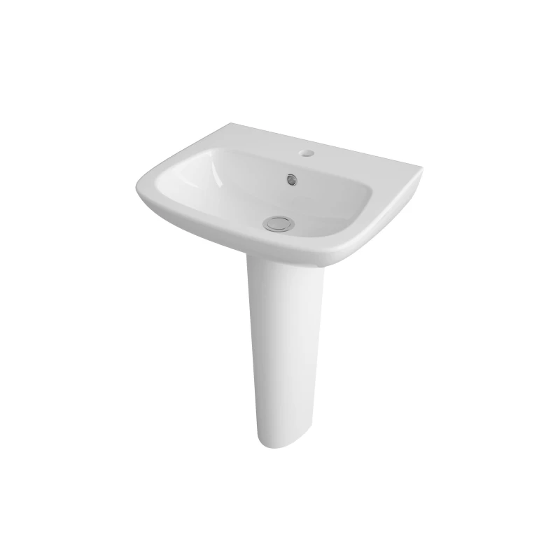 Image of Balterley 1 Tap Hole Ceramic Basin & Full Pedestal, Square Bathroom Sink, 500mm in White White Unisex