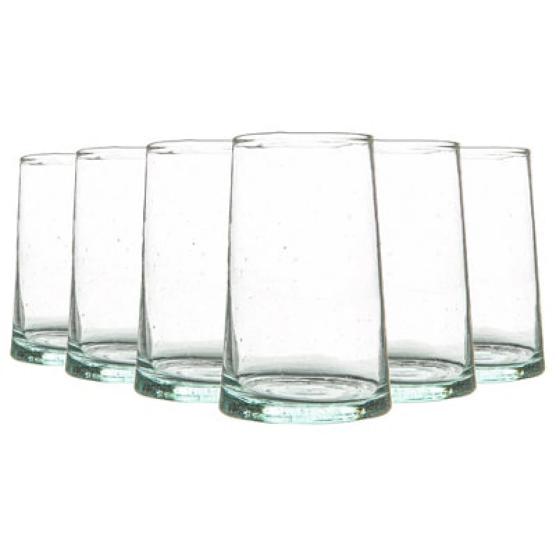 Image of Nicola Spring Merzouga Recycled Highball Glasses - Moroccan Water Juice Drinking Glasses - 320Ml - Clear - Pack Of 6