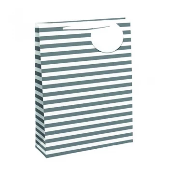 Image of Striped Gift Bag Medium White Silver Pack of 6 26658-3