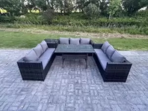 Image of Fimous 9 Seater Outdoor Wicker Garden Furniture Rattan Lounge Sofa Set with Rectangular Dining Table