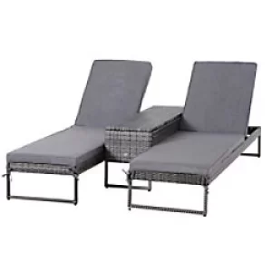 Image of Outsunny Rattan Double-Seat Lounger Set 862-022V70GY Grey