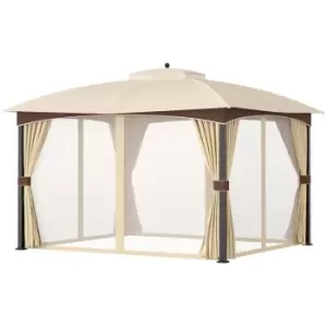 Image of Outsunny 4 X 3M Patio Gazebo Garden Canopy Shelter With Double Tier Roof - Khaki