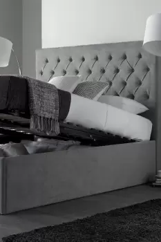 Image of Maxi Steel Grey Upholstered Ottoman Storage Bed Frame Only