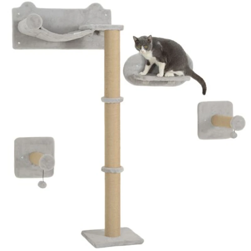 Image of PawHut 4 Piece Cat Shelves w/ Scratching Post, Steps, Jumping Platform - Pawhut 5061025076604