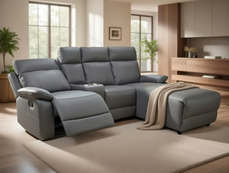 Image of DS Living Sorento Recline Left Hand Corner Leather 3 Seater Sofa in Grey Grey Unisex