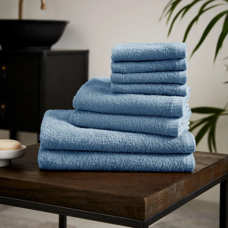 Image of Catherine Lansfield 'Quick Dry Cotton' 8 Piece Towel Set Blue