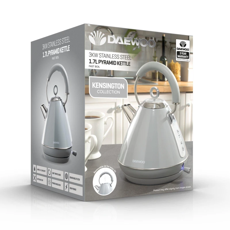 Image of Daewoo Kensington 1.7 Litre 3KW Pyramid Kettle Rapid Boil Red SDA1578GE Grey