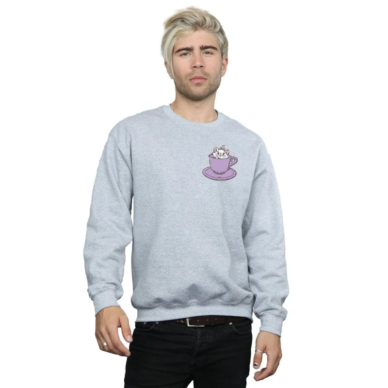 Image of Disney Men Aristocats Marie In Cup Breast Print Sweatshirt in Grey Size: Small Grey S Male 5059114961795
