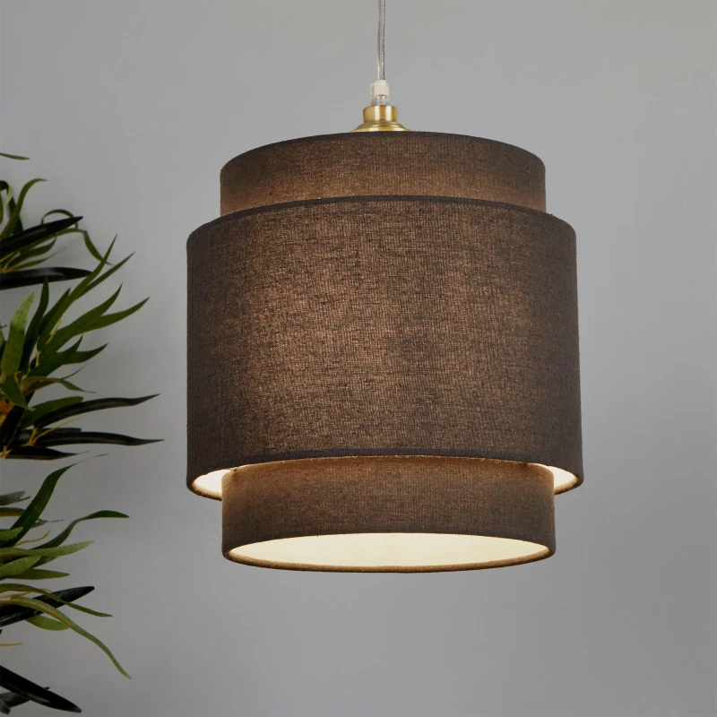 Image of Lighting Collection Linen Tiered Shade Charcoal unisex 25cm