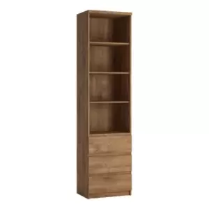 Image of Fribo Tall Narrow 3 Drawer Bookcase In Oak Effect