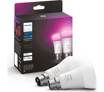 Image of PHILIPS HUE White & Colour Ambiance Bluetooth LED Bulb - B22, 1100 Lumens, Twin Pack, White