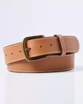 Image of Cotton Traders Mens Stitch Detail Leather Jeans Belt in Tan