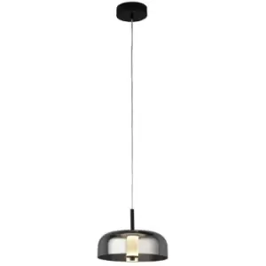 Image of Searchlight Frisbee 1 Light LED Pendant, Matt Black With Smoked Glass