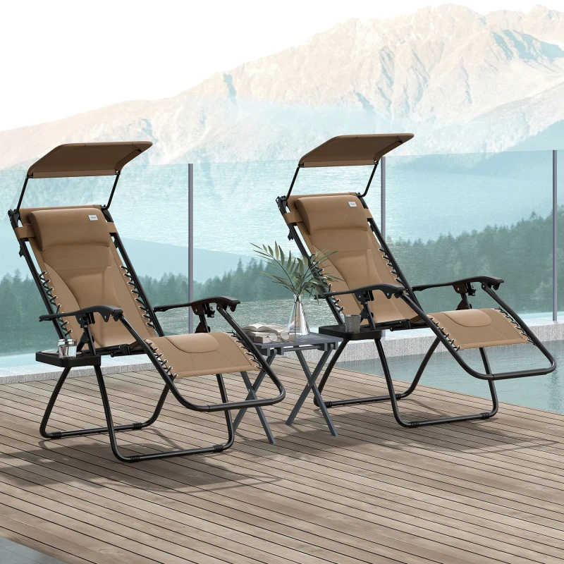 Image of Outsunny 2 Pcs Zero Gravity Lounger Chair, Folding Reclining Chair, Brown Dark Brown