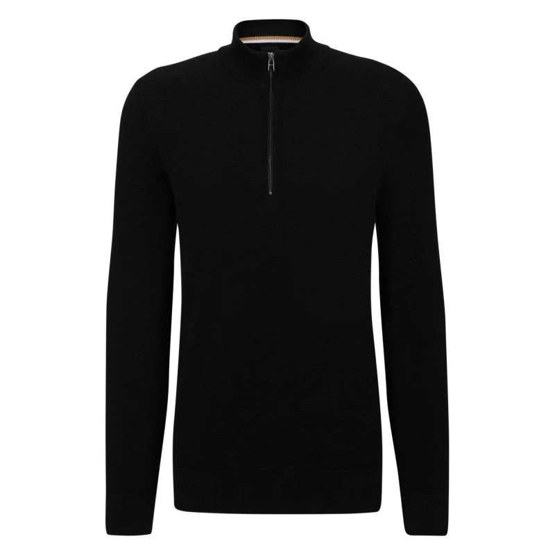 Image of Boss Mens HBB Ebrando Black Zipped Crew Neck Jumper Black 001 male Small
