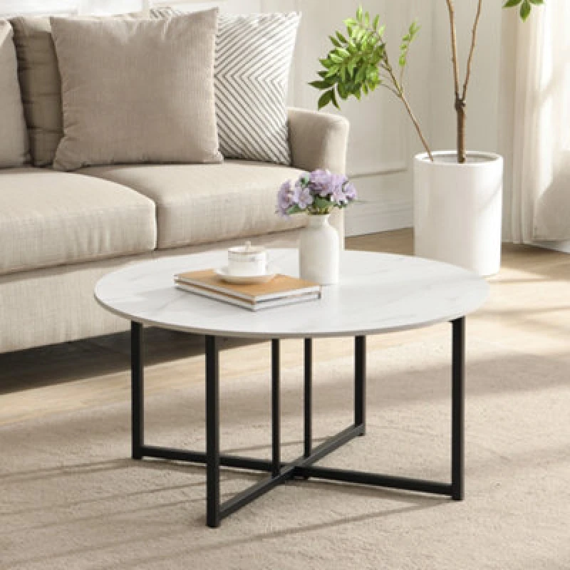 Image of Solstice Round White Marble Effect Coffee Table