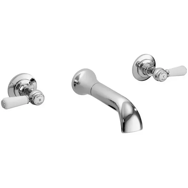 Image of Hudson Reed White Topaz With Lever 3 Tap Hole Wall Mounted Basin Mixer - Chrome