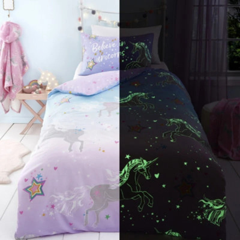 Image of Bedlam Ombre Unicorn Glow in the Dark Duvet Cover Set Duvet Cover Sets Double Purple 84061924030