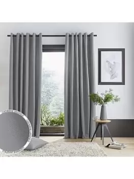 Image of Catherine Lansfield Pinsonic Chevron Geometric Lined Eyelet Curtains Silver Grey 66X90