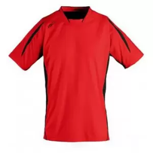 Image of SOLS Childrens/Kids Maracana 2 Short Sleeve Football T-Shirt (10 Years) (Red/Black)