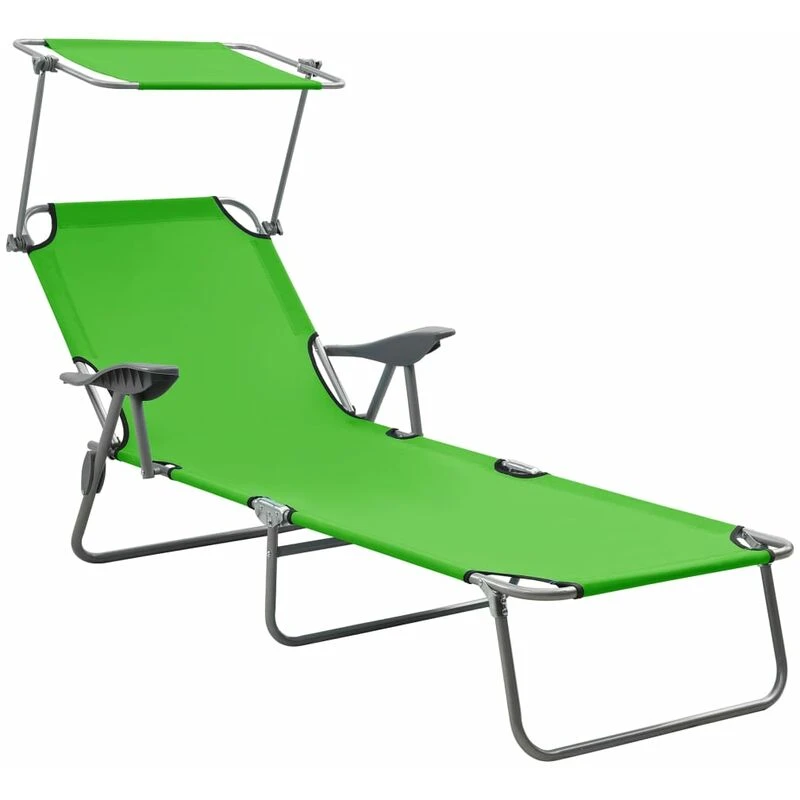 Image of VIDAXL Sun Lounger with Canopy Steel Green Vidaxl 8720286072851