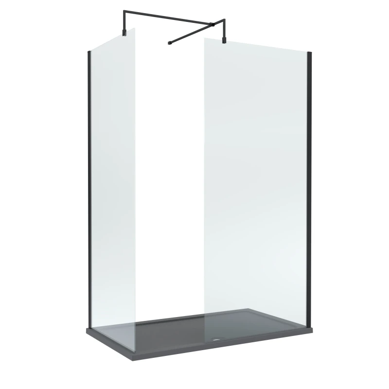 Image of Balterley 8mm Glass Wetroom Screens Black & Slate Grey Tray 1400 x 800mm Black Unisex