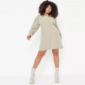 Image of Missguided Poplin Sinched Waist Shirt Dress - Green