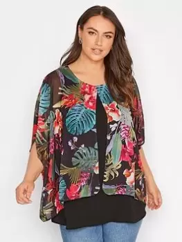 Image of Yours Clothing Lilac Floral Double Layer Blouse, Black, Size 20, Women