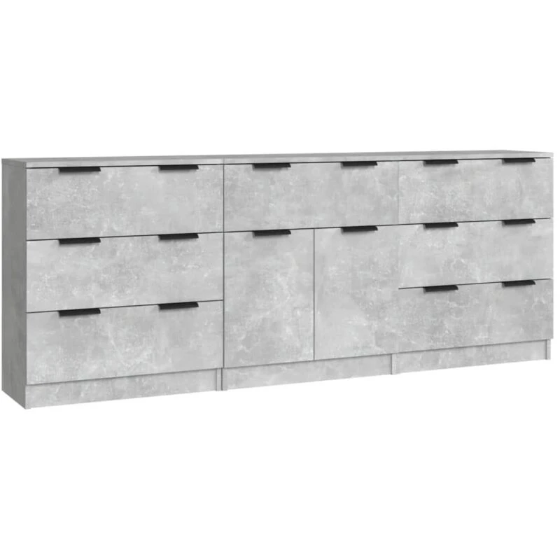 Image of VIDAXL 3 Piece Sideboards Concrete Grey Engineered Wood Vidaxl 8720287122593