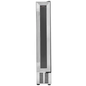 Image of Cookology 15cm Wine Cooler Fridge 7 Bottle Stack Cabinet Slimline Design Internal LED Light - Stainless Steel