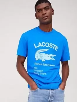 Image of Lacoste Large Logo T-Shirt - Blue, Size 2XL, Men