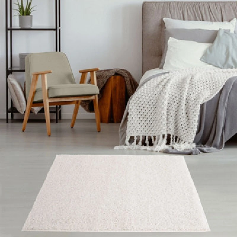 Image of THE RUGS Shaggy Rugs White Living Room Rug - Soft Fluffy Thick Carpet For Bedrooms & Kitchen Easy To Clean Home Decor Rugs Size: 120cm x 120cm Whi