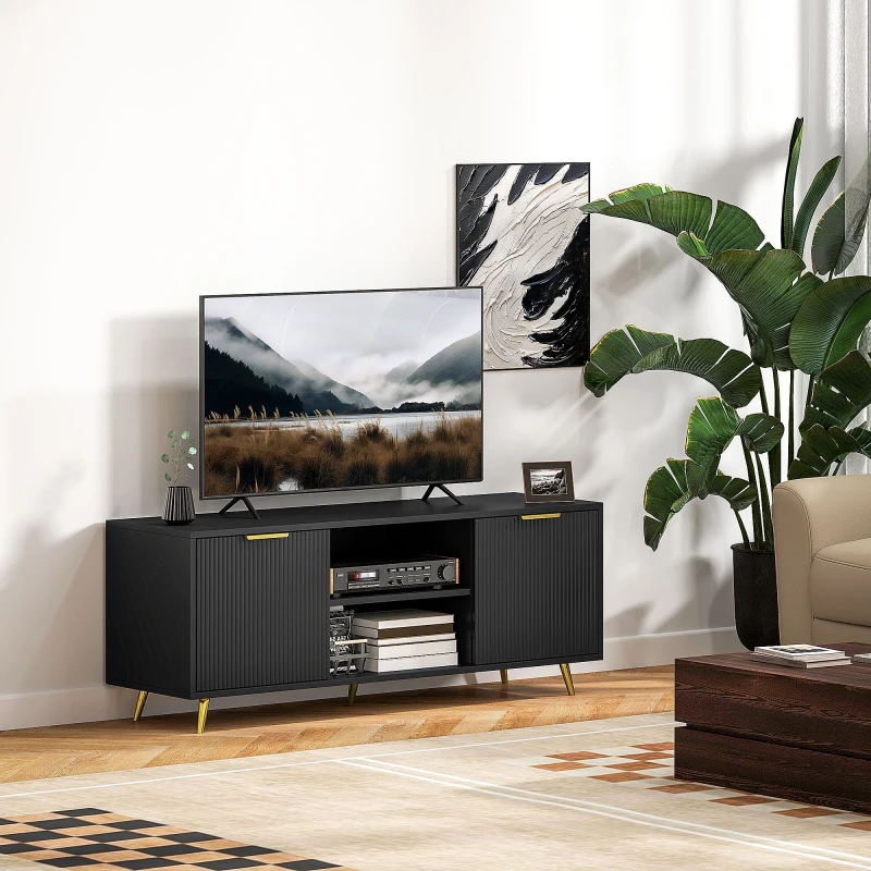 Image of HOMCOM Modern TV Stand Cabinet with Storage for Living Room, Black Black