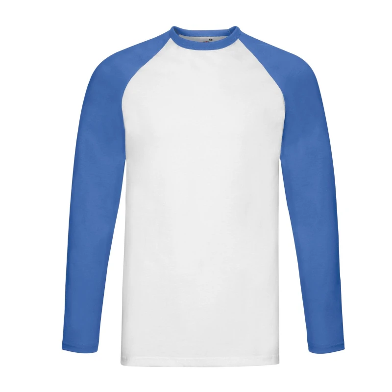 Image of Fruit Of The Loom Fruit of the Loom Men Contrast Long-Sleeved Baseball T-Shirt in Royal Size: Small Royal S Male 5063470880393