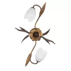 Image of Sonia Flower Design Multi Arm Semi Flush Ceiling Lamp, Glass Shades, 2x E14